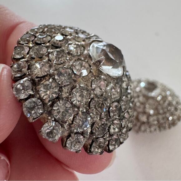 Vintage MCM Rhinestone Large Round Earrings Womens Pierced Formal - Picture 7 of 8